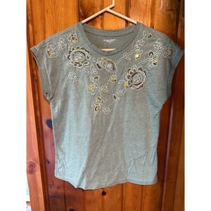 Laura Scott Embellished Tee  Sequins Short Sleeve‎ Top Size Small